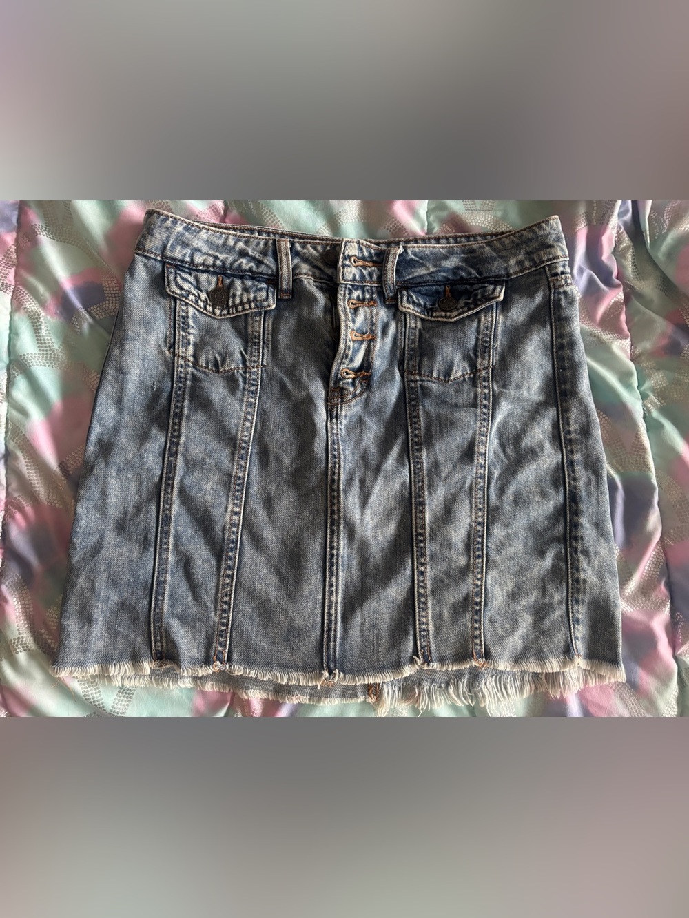 Classic Light Blue Denim Mini Skirt with Button-Front Detail